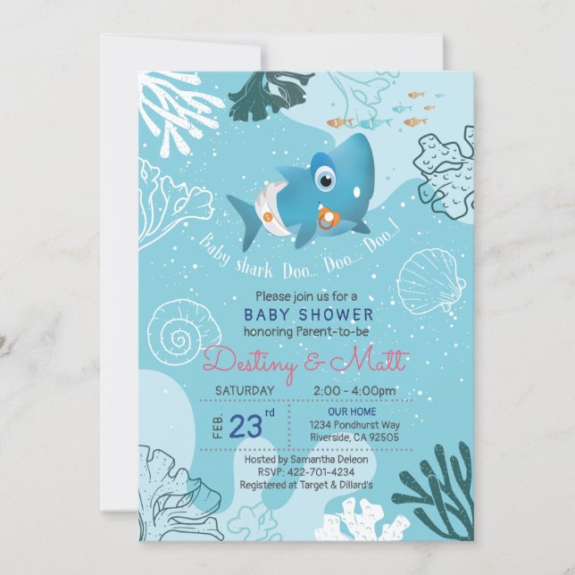 Baby shark baby shower invitation (Front)