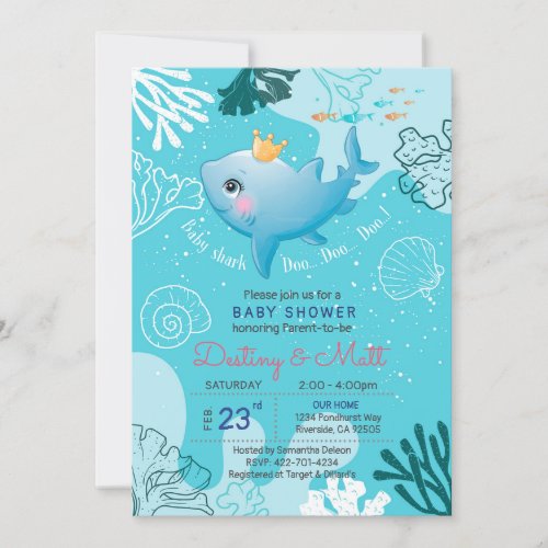 Baby shark baby shower invitation