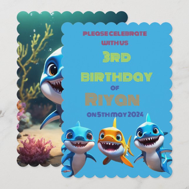 baby shark birthday invitation (Front/Back)