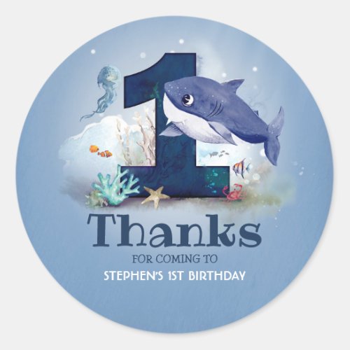 Baby Shark Birthday Thank You Classic Round Sticker