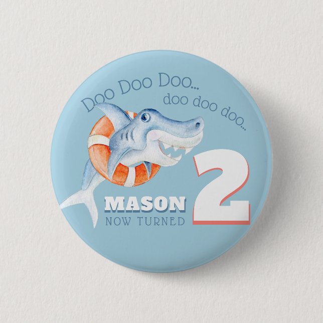 Baby shark blue watercolor custom 2nd Birthday Button (Front)