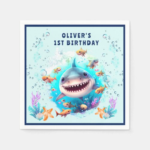 Baby Shark Boy 1st Birthday Party Paper Napkins