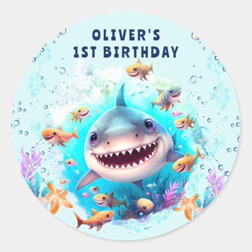 Baby Shark Boy 1st Birthday Stickers