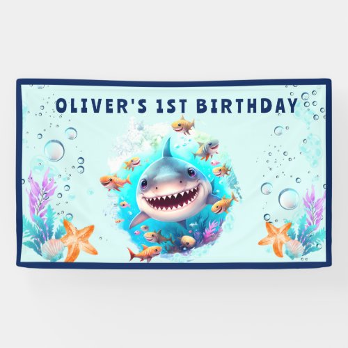 Baby Shark Boy First Birthday Party Banner