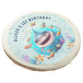 Baby Shark Boy First Birthday Party Sugar Cookie (Angled)