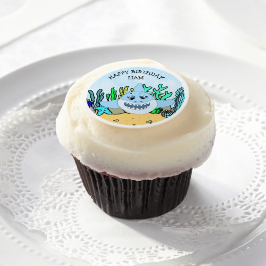 Baby Shark Boy's Birthday Cupcake Edible Frosting Rounds (Cupcake)