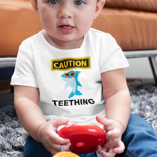 Baby Shark Caution Teething Cute Funny Toddler T_shirt