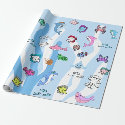 Baby Shark Family and Sea Creatures Birthday Wrapping Paper