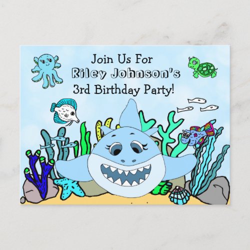 Baby Shark Family Custom Birthday Invitation Postcard