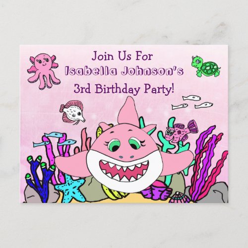 Baby Shark Family Custom Birthday Invitation Postcard