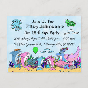 Baby Shark Family Custom Birthday Invitation Postcard