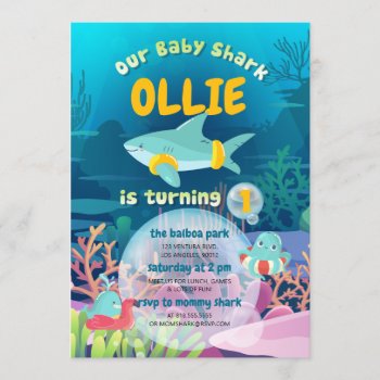 Baby Shark First Birthday Invitation by party_depot at Zazzle