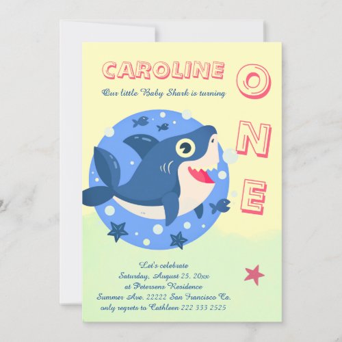 Baby Shark First birthday under the sea yellow Invitation