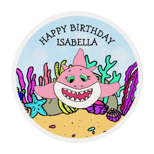 Baby Shark Girl's Birthday Cupcake Edible Frosting Rounds (Front)