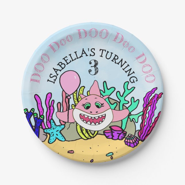 Baby Shark Girl's Birthday Party Paper Plates (Front)
