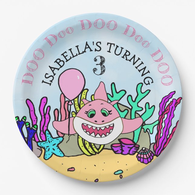 Baby Shark Girl's Birthday Party Paper Plates (Front)