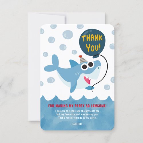 Baby Shark Jaw Birthday Party Thank You Invitation