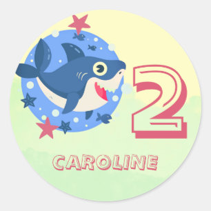 Baby shark kids any age birthday cute fish classic round sticker
