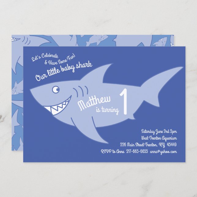 Baby Shark Ocean Animals 1st Birthday Invitations (Front/Back)