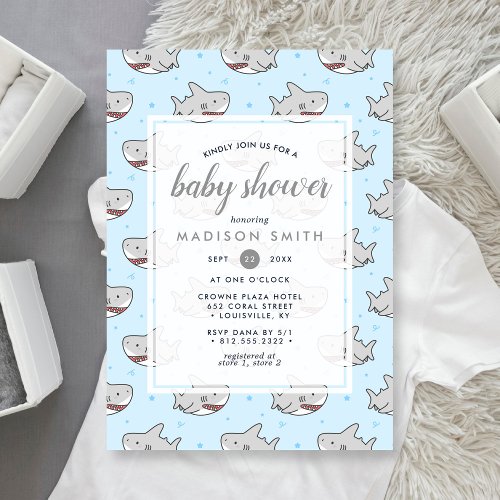 Baby Shark Ocean Fish Cute Boy Baby Shower Invitation