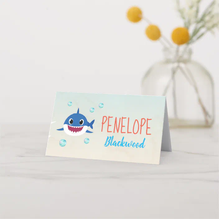 Baby Shark Party Food Label Shark Place Card Zazzle Com