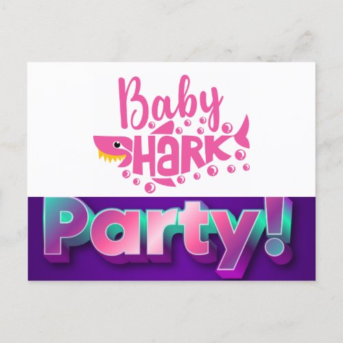 Baby Shark  Party Invitation Postcard