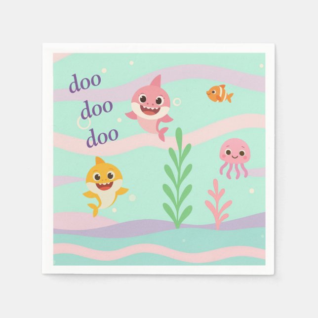 Baby Shark Party Theme Napkins  (Front)