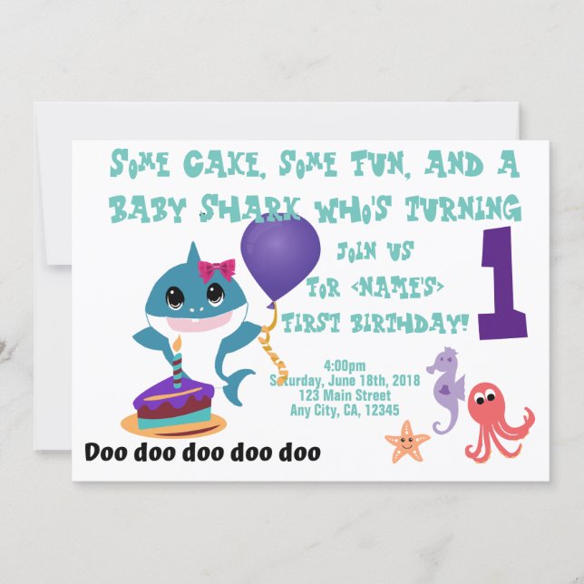 Baby Shark Personalized Birthday Party Invitation (Front)