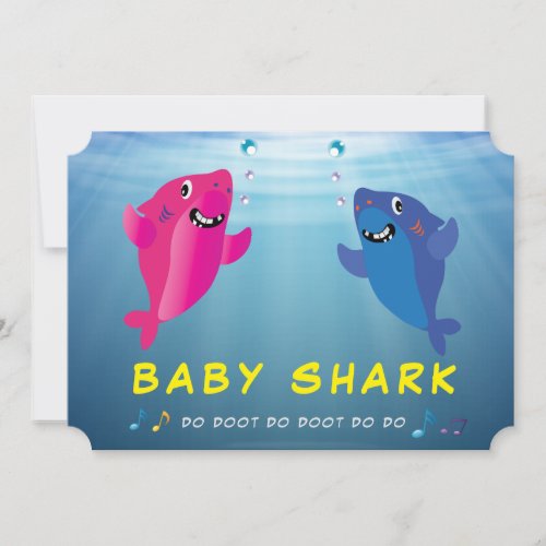 Baby Shark Pink and Blue Birthday Party Invitation