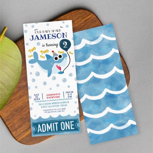 baby shark second birthday ticket admit one invitation