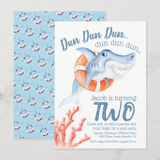 Baby shark swim lifesaver 2nd birthday party invitation