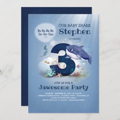 Baby Shark Under the Sea 3rd Birthday Invitation