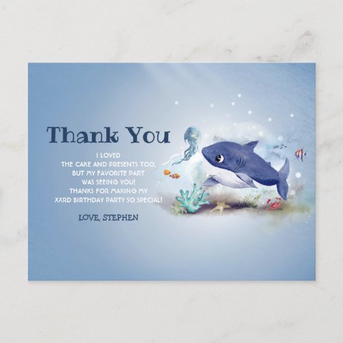 Baby Shark Under The Sea Birthday Thank You Postcard