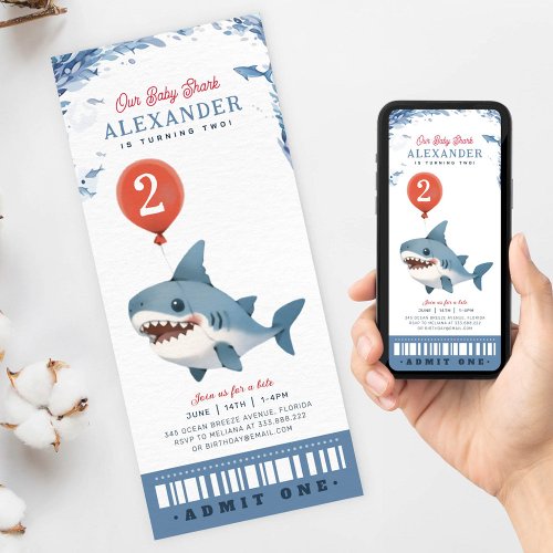 Baby Shark Under The Sea Birthday Ticket Invitation