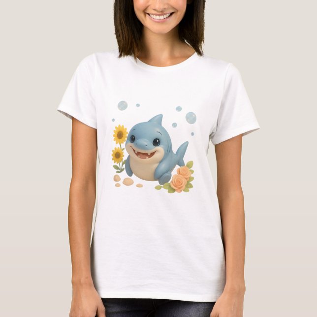 Baby Shark with Flowers and Bubbles T-Shirt (Front)