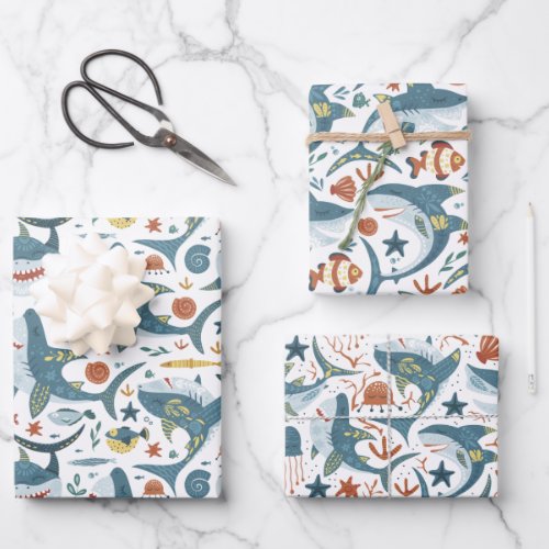 Baby Shark Wrapping Paper Flat Sheet Set of 3