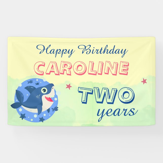 Baby Shark yellow cute kids Happy Birthday Banner (Horizontal)