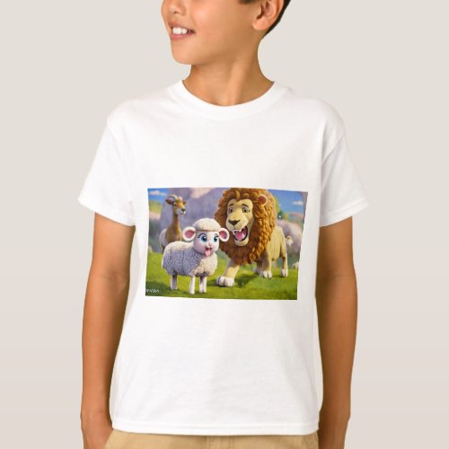 Baby Sheep and Lion Kids T_Shirt _ Cute and Cozy