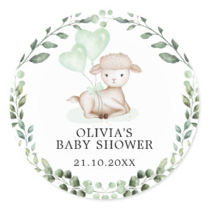 Baby Sheep Little Lamb Greenery Eucalyptus Shower Classic Round Sticker