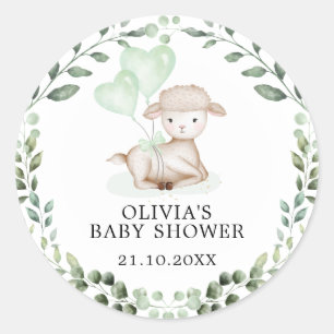 Baby Sheep Little Lamb Greenery Eucalyptus Shower Classic Round Sticker