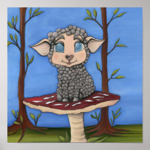 Baby Sheep on Toadstool Poster