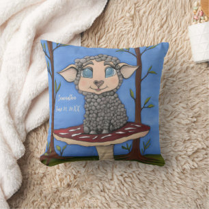 Baby Sheep on Toadstool Throw Pillow
