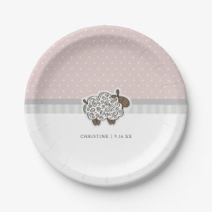 Baby Sheep Pink Polka Dot Baby Shower Paper Plates