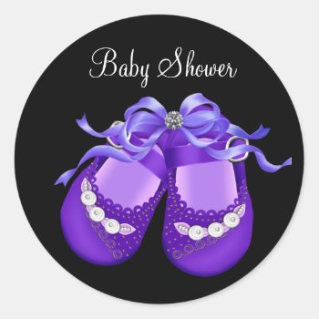 Baby Shoes Black Purple Baby Girl Shower Stickers by BabyCentral at Zazzle