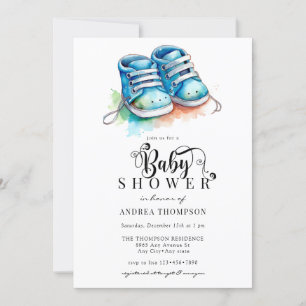 Baby Shoes Blue Boy Baby Shower Invitation