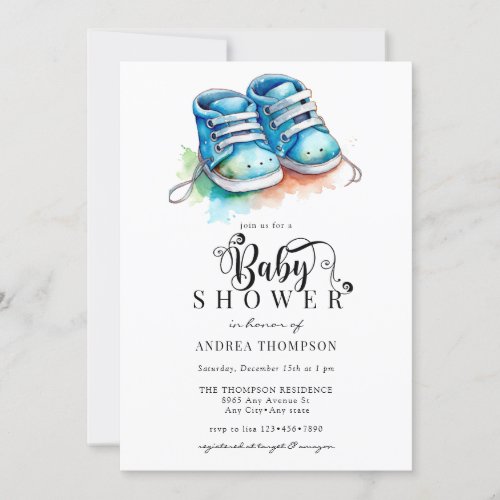 Baby Shoes  Blue Boy Baby Shower Invitation