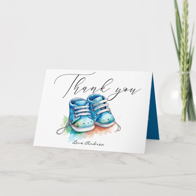 Baby Shoes | Blue Boy Baby Shower Thank You Card (Front)