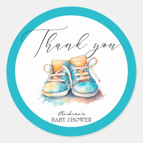 Baby Shoes  Blue Boy Baby Shower Thank You Favor Classic Round Sticker