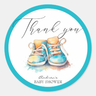 Baby Shoes Blue Boy Baby Shower Thank You Favor Classic Round Sticker