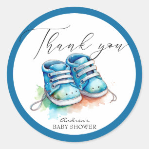 Baby Shoes Blue Boy Baby Shower Thank You Favor Classic Round Sticker